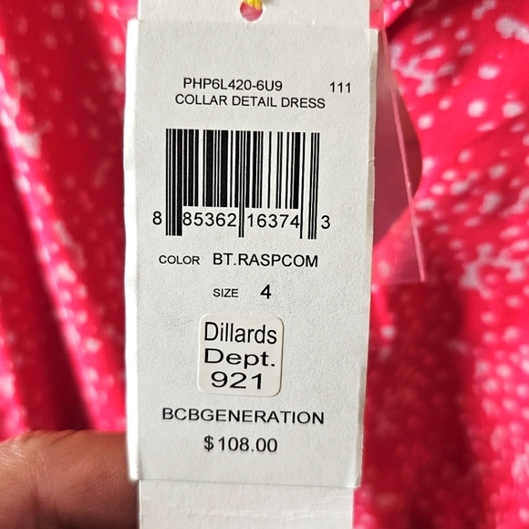BCBG Generation Raspberry Pink Printed Dress Size 4 V-Neck BCBGeneration - Picture 8 of 10